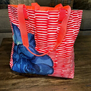 LANCÔME Paris cosmetics skincare makeup tote bag beach floral orange color bag
